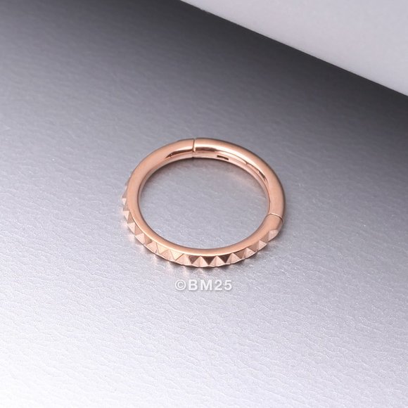 Implant Grade Titanium Rose Gold Pyramid Studded Geometric Clicker Ring - 10mm - Picture 1 of 2